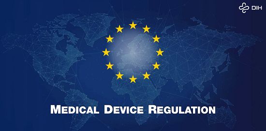 Fondo de mapa del mundo con las estrellas de la bandera de la Unión Europea en el centro y el texto "Medical Device Regulation" en la parte inferior.