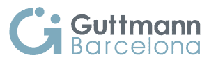 Logotipo de Guttmann Barcelona con una "G" estilizada y dos puntos en azul claro, con las palabras "Guttmann Barcelona" en texto azul y gris.