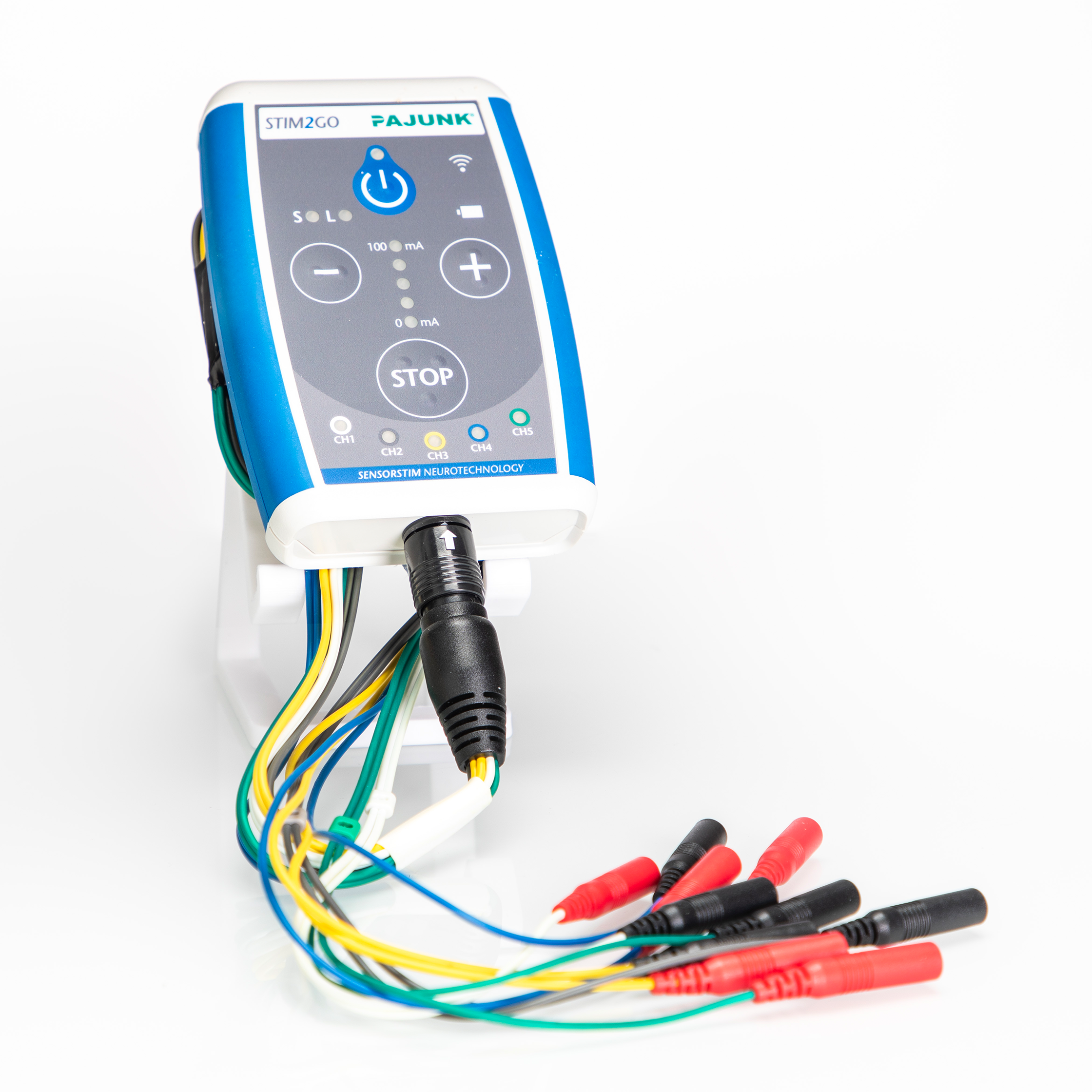 Sistema Stim2Go de PAJUNK con sus cables y electrodos